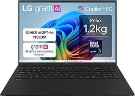 LG Gram AI 16Z90TL Copilot+ PC, Notebook 16 Zoll (2,5 cm), Intel Core Ultra 7 (Serie 2) 256 V, 16GB RAM, 512GB SSD, AI PC, Ultraleicht nur 1,2 kg, Akumuliatorius 77 Wh, Windows 11 Home, itališkas skonis