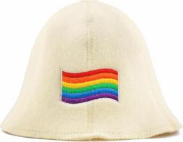 LGBTQ+ pirties kepurė vyrams ir moterims. Pilka veltinė pirties kepurė vyrams ir moterims, pagaminta iš 100 % natūralaus vilnonio veltinio – pirties kepurė su siuvinėjimu – apsauga nuo karščio – komplekte yra elektroninė knyga apie pirtį