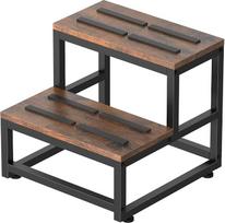 LIANTRAL 2 laipteliai suaugusiems ir vaikams, sunkūs mediniai laipteliai su 220 kg keliamąja galia, metaliniu rėmu, neslystančiais laipteliais aukštoms lovoms, virtuvei, nameliams ant ratų, retro rudi ir juodi
