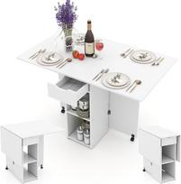 LIFEZEAL 3-in-1 valgomojo stalas su ratukais, sulankstomas virtuvės stalas, medinis, 120 x 77 cm, išskleidžiamas valgomojo stalas 4-6 žmonėms, baro stalas valgomajame, svetainėje, maks. 95 kg (baltas)