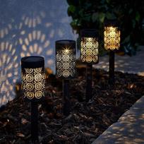 Lights4fun 4 marokietiškų LED saulės žibintų rinkinys Saulės sodo žibintai Šilta balta