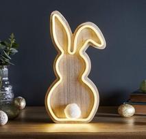 Lights4fun LED neoninis Velykų zuikis medinis šiltai baltas 30 cm baterija veikianti Velykų dekoracija