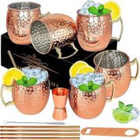 LINALL "Moscow Mule" variniai puodeliai, 6 variu dengtų nerūdijančio plieno puodelių 18 uncijų atšaldytiems gėrimams pakuotė