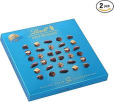 Lindt šokoladas - Mini Pralinés | 2 x 155 g | Šokolado dėžutės su 32 šokoladiniais saldainiais, kurių kiekvienoje yra 5 skanių rūšių be alkoholio | Šokoladinė dovana | Šokoladinė dovana