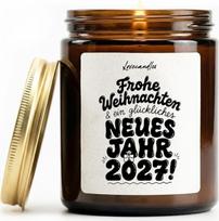 Linksmų Kalėdų ir laimingų 2026-ųjų metų! – Kvepiančios žvakės su užrašu – puiki dovana Kalėdoms ir Naujiesiems metams, šeimai ir draugams. Juokingos vanilės kvapo žvakės stikliniuose indeliuose