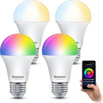 linovum Pack of 4 LED Smart Lamp E27 RGB & Colour Temperature Dimmable App & Language - WLAN Light Bulb Compatiible with Alexa, Google Home