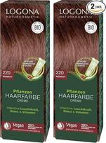LOGONA Naturkosmetik augalinis plaukų dažų kremas 220 „Vyno raudona“, natūralus raudonas plaukų dažas su hena, veganiškas dažų kremas ilgalaikiam dažymui, švelnus dažymas blizgiems plaukams, 150 ml (2 vnt. pakuotė)