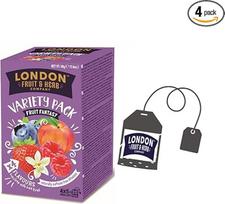 London Fruit® | 4 skonių užpilai | Aviečių, persikų, braškių ir vanilės, mėlynių žolelių arbata | Vaisių arbatos be kofeino - 4 x 5 maišeliai (40g)