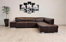 London II kampinė sofa 275 x 200 cm Tamsiai ruda natūrali oda su dekoratyviniais dygsniais Sofa-lova su miego funkcija Tikros odos kampinė sofa