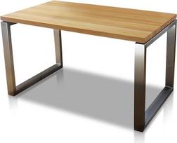 Londono buko masyvo valgomojo stalas 140 x 80 cm Dizainerio stalas Medžio masyvo stalas su nerūdijančiu plienu Medinis stalas Metalo plieno stalas Medinis Premium valgomojo stalas