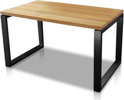 Londono valgomojo stalas Juodas buko masyvas 200 x 100 cm Dizainerio stalas Medžio masyvas su plieniniu stalo rėmu Juodas matinis milteliniu būdu dengtas Premium klasės valgomojo stalas