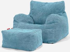 Lounge Pug, Bean Bag Wingback kėdė su taburete, Pom-Pom Turquoise