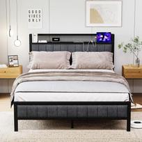 Lova 140 x 200 cm su metaliniu grotelių rėmu, lovos rėmas 140 x 200 cm su galvūgaliu ir įkrovimo stotele (2 kintamosios srovės lizdai ir 1 USB jungtis), metalinė lova 140 x 200 cm, paauglių lova, dvigulė lova