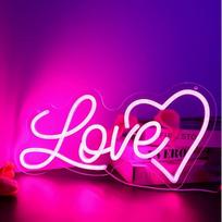 LOVE Neon Sign, Šviečiantys meilės neoniniai ženklai kambario sienai, USB maitinimo meilės ženklas, Dimmable Pink Heart Neon ženklai miegamajam, namams, vestuvių sienai, rožiniai Valentino dienos neoniniai sieniniai ženklai