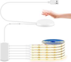 LRGBST 5 V USB šiltos baltos spalvos COB LED juostos, 6 vnt. rinkinys – 3M COB LED juostų komplektas su giliai į medį įterpiamu „Touch“ reguliatoriumi, skirtas akustinėms plokštėms ir vitrinų apšvietimui