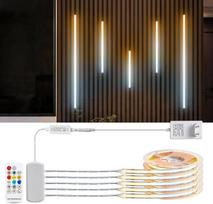 LRGBST 24 V, 10 m ilgio CCT COB LED juosta su nuotolinio valdymo komplektu, 5 ritiniai po 2 m, 2700 K šilta balta ir 6500 K balta COB juostos, skirtos spintelių, vitrinų ir akustinių plokščių apšvietimui