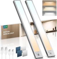LROLTEF Spintos apšvietimas LED lempa su judesio jutikliu - 40 cm 2200 mAh 6500 K 4000 K 3000 K 3000 K 3 spalvų temperatūros reguliuojamas apšvietimas Virtuvės apšvietimas Laiptų apšvietimas Įkraunama magnetinė su jutikliu 2 vnt.