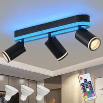 Lubų šviestuvas LED su nuotolinio valdymo pulteliu, RGB spalvų keitimas 33 W 2600 LM lubų šviestuvas lubų prožektorius pasukamas 3 lemputės su mažesniu švytėjimu 18 W + 3 x 5 W GU10 taškai, modernus lubų šviestuvas virtuvei, juodas