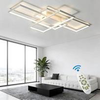 Lubų šviestuvas LED modernus kvadratinis 105 W šviestuvas svetainei su nuotolinio valdymo pulteliu, 3000 K - 6000 K, geometrinis daugiafunkcinis lubų apšvietimas svetainei (140 cm, baltas)