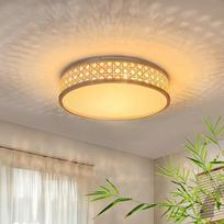 LUOLONG LED lubų šviestuvas, bambukinis lubų šviestuvas, apvalus, 35 W, medinis lubų šviestuvas, 40 cm, vintage stiliaus bambukinis ir rotango miegamojo šviestuvas, reguliuojamas šviesos stiprumas (3000–6000 K), rankomis pintas šviestuvas, koridoriui, sve