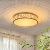 LUOLONG LED lubų šviestuvas, pagamintas iš bambuko 50 cm apvalus lubų šviestuvas 45 W mediniai lubų šviestuvai, reguliuojamas 3000-6000 K Rankų darbo derliaus medinis rotango šviestuvas svetainei, miegamojo lempa, valgomasis, prieškambaris