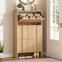 LUXOAK 120 cm 3 durų batų spinta su reguliuojamomis lentynomis, „Sonoma“ ąžuolo spalvos | 18–21 porai batų, grioveliuotas paviršius, apsauga nuo apvirsties, 25 cm pločio plonas dizainas, greitas surinkimas