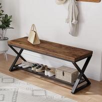 LVB suoliukas su daiktų laikymo vieta, 120 cm, suoliukas batams prieškambaryje, 36D x 120W x 46H, rudas | Tvirtas juodas suoliukas su sėdimoji dalimi ir batų lentynėle, tvirta medinė konstrukcija, skirta prieškambariui ir miegamajam