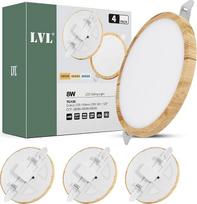 LVL LED įleidžiamas prožektorius plokščias 230 V 8 W, nedegus 3000 K/4000 K/6000 K, apvalus skylės skersmuo 50-110 mm, skirtas vonios kambariui ir virtuvei (medžio tekstūros, 4 vnt.)