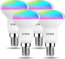 LVWIT WLAN išmanioji LED lempos atšvaitė, E14 4,9 W reguliuojamo ryškumo lemputė, daugiaspalvė RGB šviesa, „Wi-Fi“ lemputė, suderinama su „Alexa“, „Echo“, „Google Home“ ir „SmartThings“, nereikia koncentratoriaus – 4 vnt. rinkinys