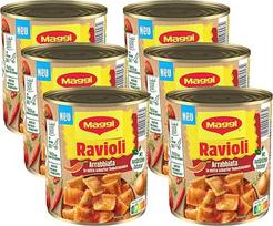 MAGGI Ravioli Arrabbiata, itin aštriame pomidorų padaže, koldūnai su aštria mėsa, skanus paruoštas maistas, idealiai tinka stovyklavimui, 6 vnt. (6 x 800 g)