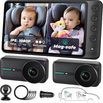 Magnetinė dviguba kūdikių automobilinė kamera dviem vaikams, 1080P IPS ekranas su magnetiniu laikikliu, 3 režimai (priartinimas / veidrodis / dalijimasis), automatinis naktinis matymas, USB maitinimo automobilinė kamera kūdikiams, atgal