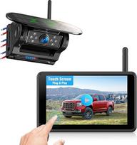 Magnetinė saulės atbulinės eigos kamera Belaidis 5 colių 1080P jutiklinio ekrano monitorius su DVR, BSD, infraraudonųjų spindulių naktinis matymas, 1 minutės montavimas, IP69K vandeniui atsparus automobiliams, sunkvežimiams, priekaboms, nameliams ant ratų