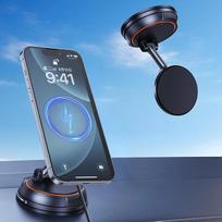 Magnetinis mobiliojo telefono laikiklis automobiliui, skirtas „MagSafe“ laikikliui su įkrovimo funkcija, su vakuumine siurbtuvėle ir pasukamas mobiliojo telefono laikiklis automobiliui, skirtas „iPhone 16/15 Pro Max“, su magnetiniu žiedu, skirtas „Samsung