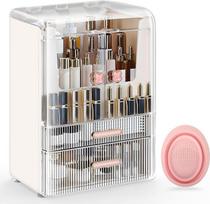 Make Up Organizatorius Kosmetikos saugykla su dangčiu stalčiai Dulkių nepraleidžiantis kosmetikos makiažo organizatorius Grožio dėžutė Didelė didelė talpa miegamojo vonios kambario tualetiniam stalui Balta2