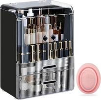 Make Up Organizatorius Kosmetikos saugykla su dangčiu stalčiai Dulkių nepraleidžiantis kosmetikos makiažo organizatorius Grožio dėžutė Didelė didelė talpa miegamojo vonios kambario tualetiniam stalui Juoda 1