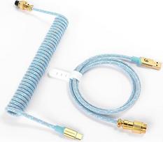 MAMBASNAKE C03 spiralinis USB-C laidas, skirtas 8000 Hz žaidimų klaviatūrai, šviesiai mėlynos spalvos | Pintas klaviatūros laidas, C tipo į USB-A, pintas USB-C laidas, spiralinis C tipo klaviatūros laidas, 24 karatų aukso aviacinis jungtis