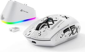 MAMBASNAKE x Attack Shark G3PRO žaidimų pelė su magnetine įkrovimo stotele, BT/2.4G belaidis ryšys/kabelis, "PixArt PAW3311" jutiklis, 59 g lengvas, 25000 DPI, greitaeigė žaidėjų biuro pelė, skirta PC/Mac, balta su juostele
