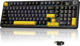 MAMBASNAKE × "Attack Shark X98 Pro" belaidė mechaninė žaidimų klaviatūra, ekranas ir mygtukas, BT/2.4GHz/USB-C, "Hot-Swap" belaidė RGB klaviatūra, programinė įranga, tarpinė, QWERTY (juoda)