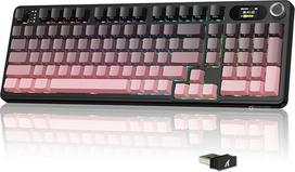 MAMBASNAKE × "Attack Shark X98 Pro" belaidė mechaninė žaidimų klaviatūra, ekranas ir mygtukas, BT/2.4GHz/USB-C, "Hot-Swap" belaidė RGB klaviatūra, graviruotas šonas, tarpinė, QWERTY (rausvos spalvos gradientas)