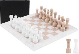 Marmuro šachmatų rinkinys, 38,1 cm (coliai), baltos ir „Verona“ spalvos, rankų darbo šachmatų rinkiniai suaugusiems, marmurinis stalo žaidimas šeimai su laikymo dėžute ir 2 papildomomis karalienėmis, idealus kelioninis šachmatų rinkinys ir namų dekoro ele