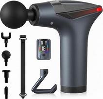 Massagepistole, Massage Gun Percussion Muskel Massagegerät mit Den Griff Verlängern, 12 Geschwindigkeiten & LCD Touchscreen, Leiser Handmassager mit Vibrationsband 4 Köpfen für Körper Entspannung