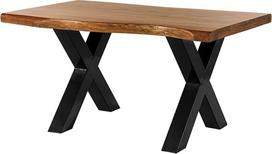 MASSIVMOEBEL24.DE "Freeform 5 Wane" stalas iš medžio masyvo - natūralus | 160 x 90 cm | Metalinės kojos X formos antracito blizgesio | Pagamintas iš akacijos medienos | Valgomojo stalas su tikrais lapo kraštais