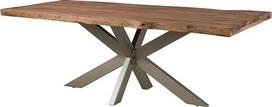 MASSIVMOEBEL24.DE Freeform 3 Sheesham Tree Table Stained Grey Cross Frame Matte Silver 260 x 100 x 77 cm Solid Wood Table Tree Edges Valgomojo stalas