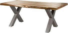 MASSIVMOEBEL24.DE Freeform 5 Mango medienos medžio stalas Natūraliai lakuotos X-kojos, matinio sidabro spalvos 240 x 100 x 77 cm Medžio masyvo stalas Medžio krašto stalas Valgomojo stalas