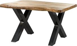 MASSIVMOEBEL24.DE Freeform 5 Mango medienos medžio stalas Natūralus lakuotas antracito blizgesio X kojos 140 x 90 x 77 cm Medžio masyvo stalas Lankstinukų krašto stalas Valgomasis stalas