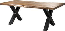 MASSIVMOEBEL24.DE Freeform 5 Mango medienos medžio stalas Natūralus lakuotas antracito blizgesio X kojos 240 x 100 x 77 cm Medžio masyvo stalas Lankstinukų krašto stalas Valgomasis stalas