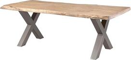 MASSIVMOEBEL24.DE Freeform 5 Mango medienos medžio stalas, smėlio spalvos lakuotas, X formos kojelės matinio sidabro spalvos, 240 x 100 x 77 cm, medžio masyvo stalas, lazdele, valgomojo stalas