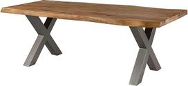 Massivmoebel24.de Freeform 5 Sheesham medienos medžio stalas Natūraliai dažytos X formos kojelės, matinis sidabras, 220 x 100 x 77 cm, medžio masyvo stalas Medžio krašto stalas, valgomojo stalas