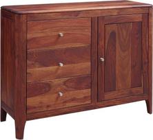 MASSIVMOEBEL24.DE Komoda iš tamsiai rudos alyvuotos šišamo medienos „Brooklyn“ Nr. 21 | 110 x 40 x 86 cm (plotis x gylis x aukštis) 50 kg. XX a. vidurio stilius. Pagaminta iš vientisos medienos