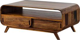 MASSIVMOEBEL24.DE Milano kavos staliukas iš medžio masyvo #231 Šešamedžio mediena Tamsiai ruda lakuota 3 skyriai ir 2 stumdomos durys 120 x 70 x 50 cm Kavos staliukas Sofos staliukas Šalutinis staliukas